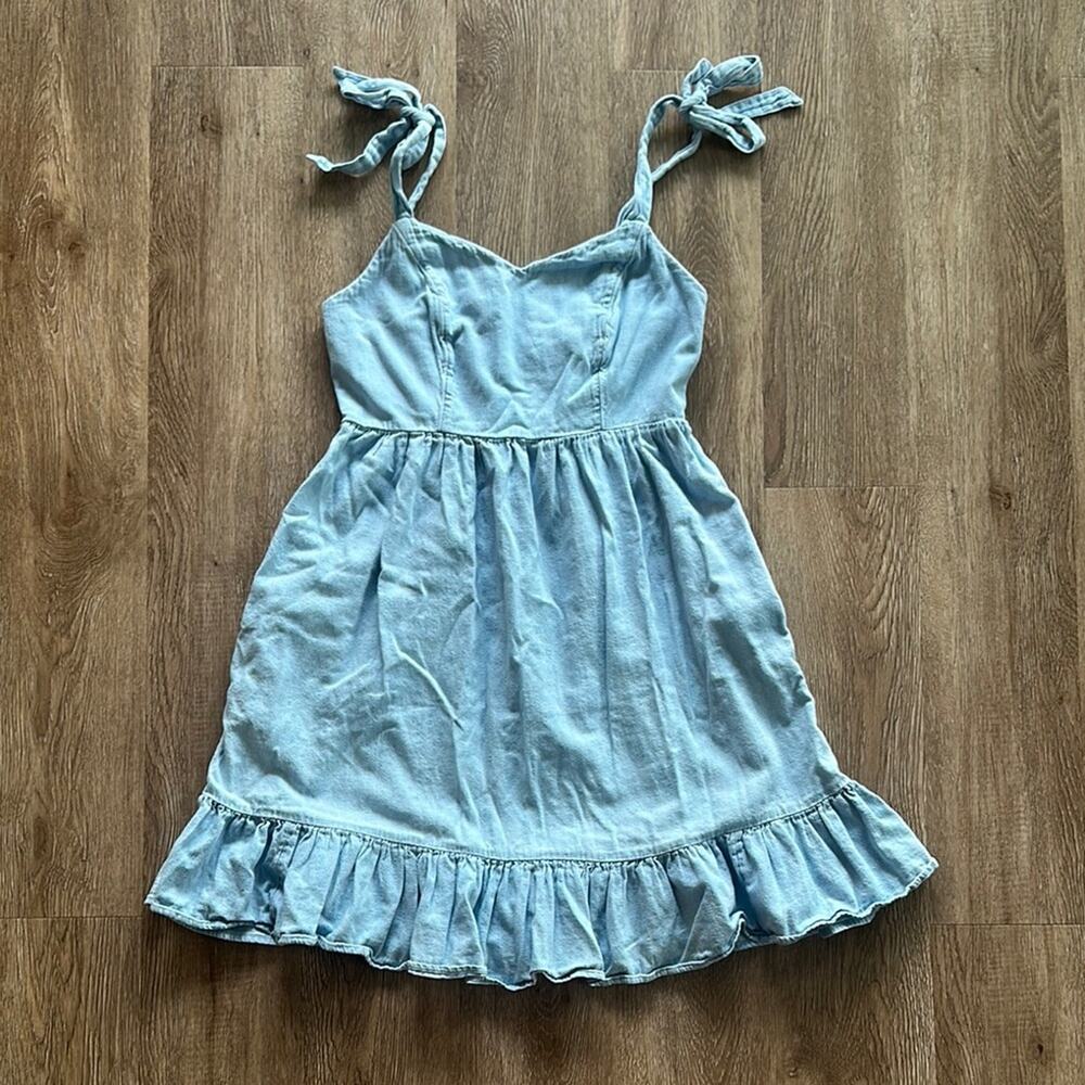 Old Navy Fit & Flare Tie-Shoulder Chambray‎ Mini Dress Size XS Pockets
